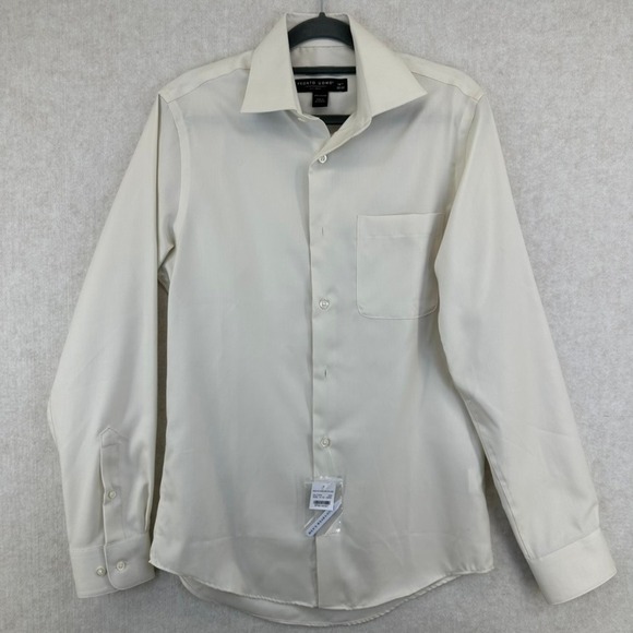 Pronto Uomo Other - Pronto Uomo Mens Slim Fit Non Iron Cotton Dress Shirt Size 14 Cream